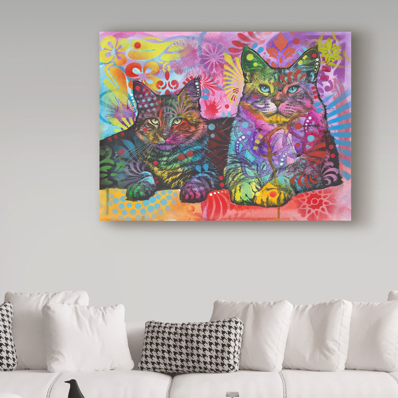 « 2 chats », reproduction d’impression sur toile tendue, H 18 po x l 24 po x P 2 po