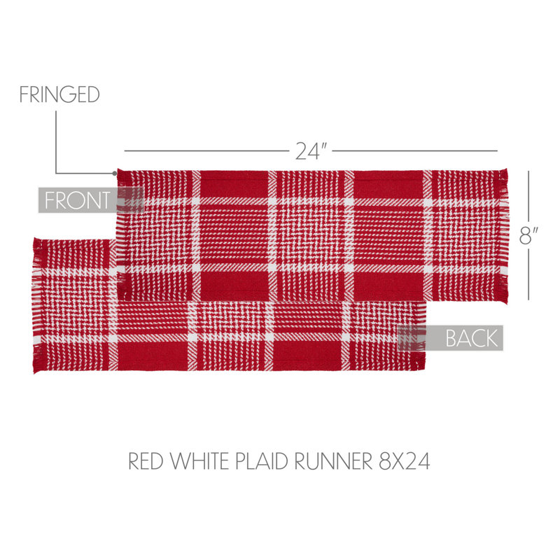 Wilf Rectangle Plaid Cotton Table Runner, 24" x 8"