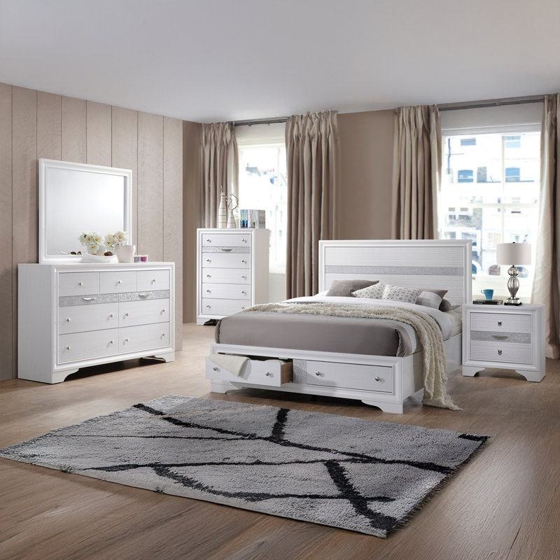 Smartt 5 Piece Bedroom Set, White, Full