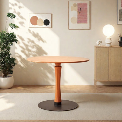 Table ronde rétro en bois massif de cerisier