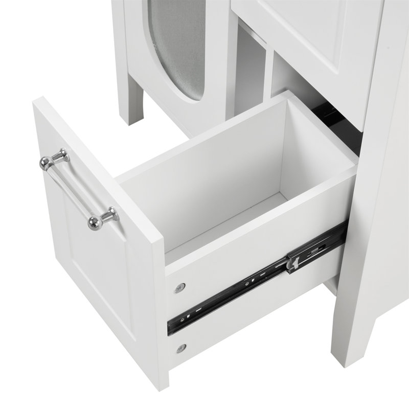 White Wood Single Sink Bathroom Vanity with Ceramic Top