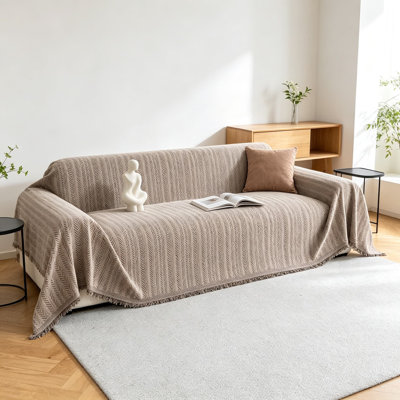 Sofa Covers for Two Cushion Couch, Loveseat Non Slip Chenille Strip Throw Blanket with Tassels, Sectional Slipcover Furniture Protector for Pets and Kids