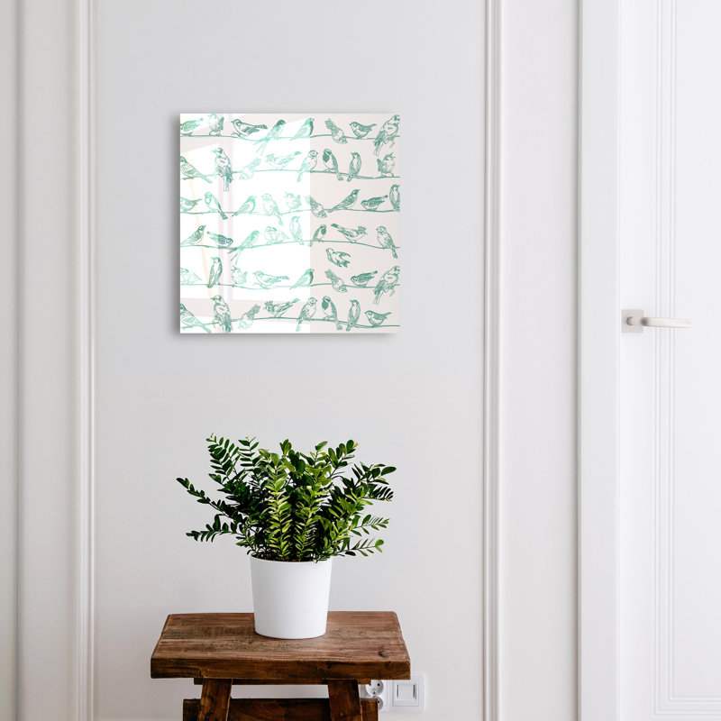 Key box for home, Opens to the right, 30x30x5, White, Cute birds on thin branches, 