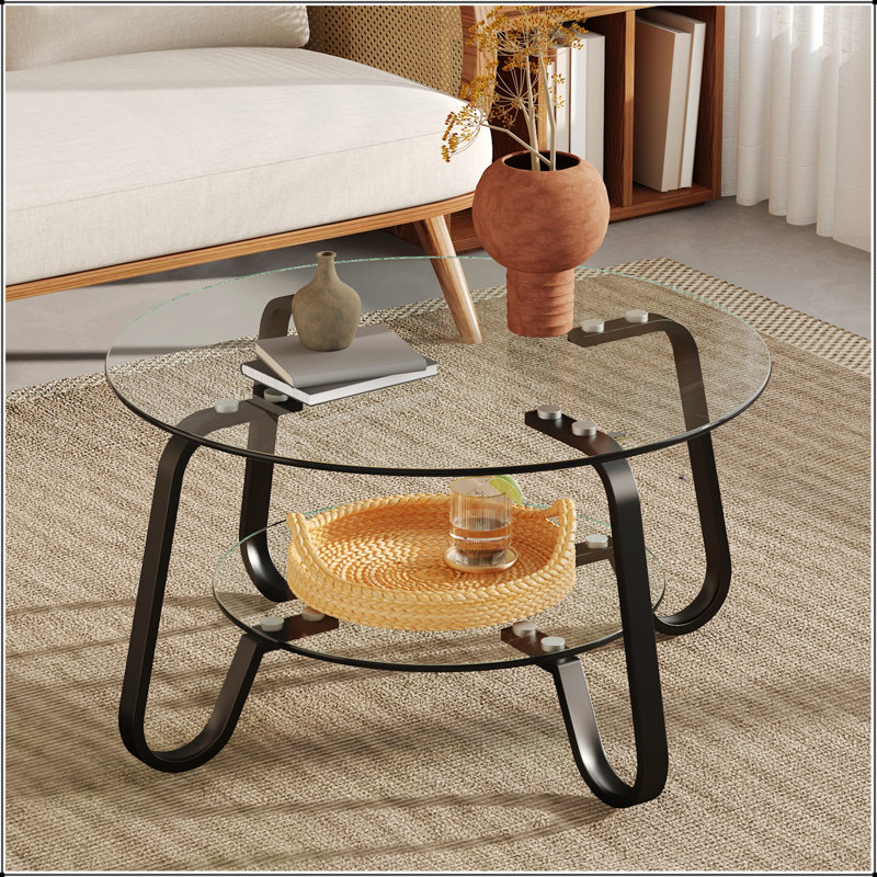 Table basse en verre trempé à structure métallique de style rétro minimaliste, ajoutant élégance et durabilité à votre salon