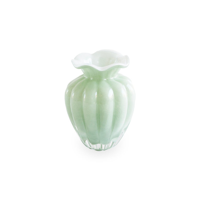 Petit vase en forme de pétale en verre, Pistache