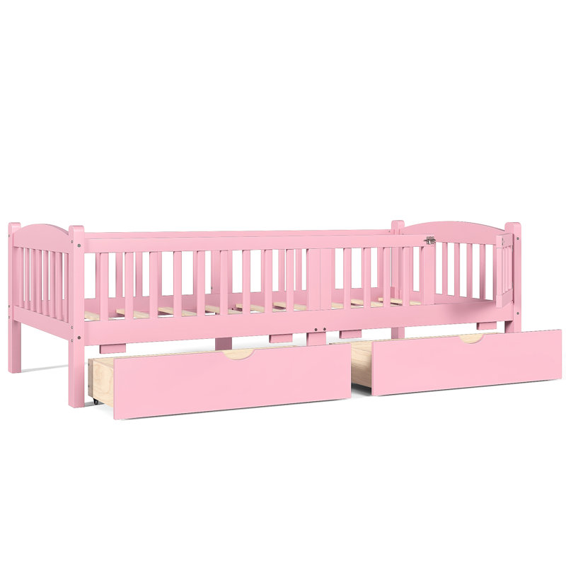 Lit plateforme simple TG avec rangement et garde-corps, coffre-fort pour dormir, assemblage simple sur toute la longueur, rangement idéal pour dormir