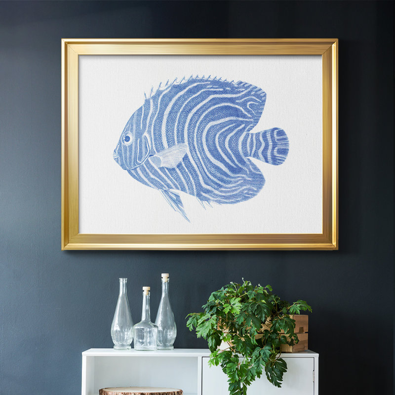 «Blue and White Tropical Fish II», reproduction sur toile encadrée, Or, H 18 po x l 26 po x P 1,5 po