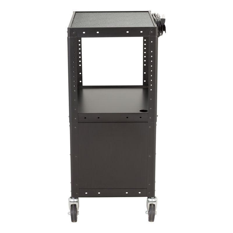 Adjustable Black Metal AV Cart with Locking Cabinet