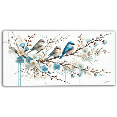 Floral Symphony - Bluebirds on Blossoming Branch Canvas Print Art