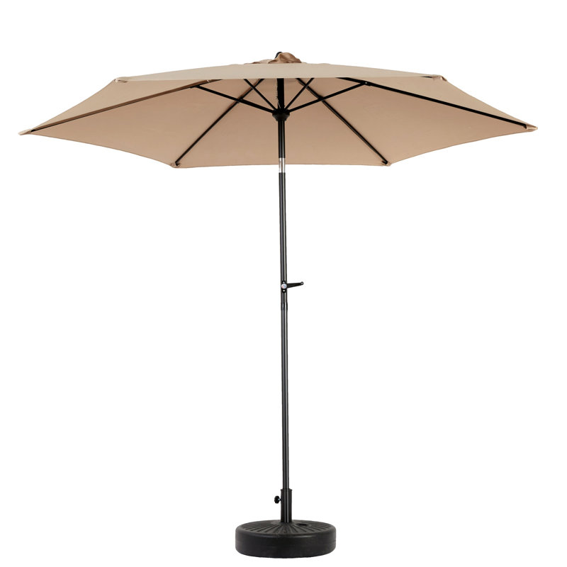 Parasol de table d'extérieur 9 pi avec parasol à bouton-poussoir et manivelle, parasol de marché 6 côtes robustes, terrasse, cour, piscine (base non incluse) (parasol de patio)