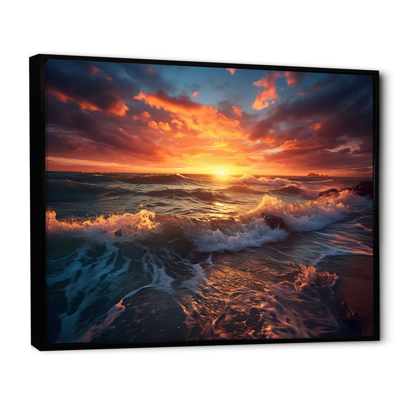 Sunset Ocean Of Dreams I - Landscapes Canvas Art Print, H 34 po x l 44 po x P 1,5 po, Cadre flottant noir