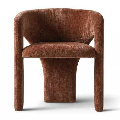 Modern Chenille Upholstered Dining Chair With Curved Back & Sloped Seat