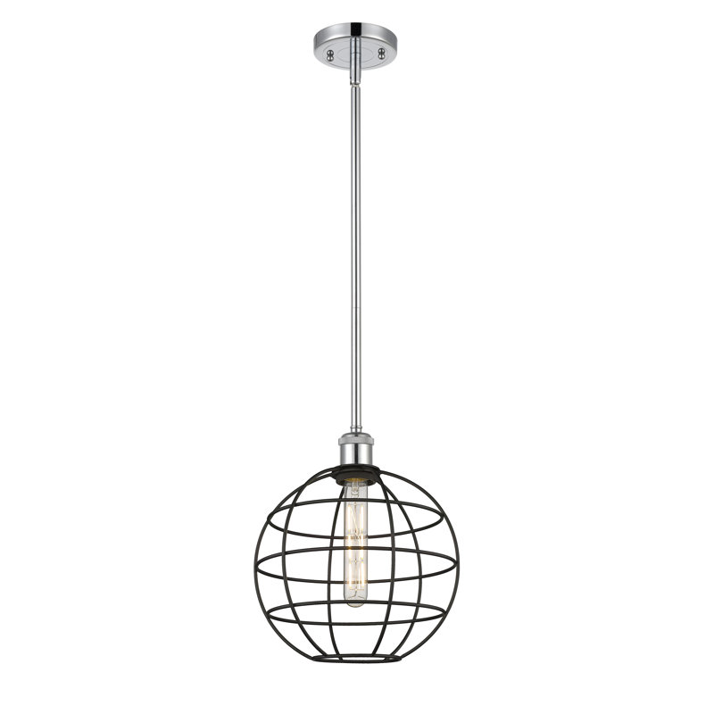 Luminaire suspendu à tige 1 lumière 16 po Ballston Lake Placid, H 12,75 po x l 9,5 po x P 9,5 po, Chrome poli