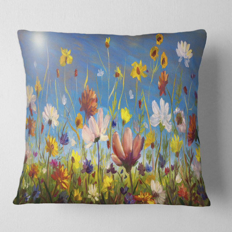 Housse de coussin et insert carré Daisies and Wildflowers in Summer Garden Field II, 16" x 16"