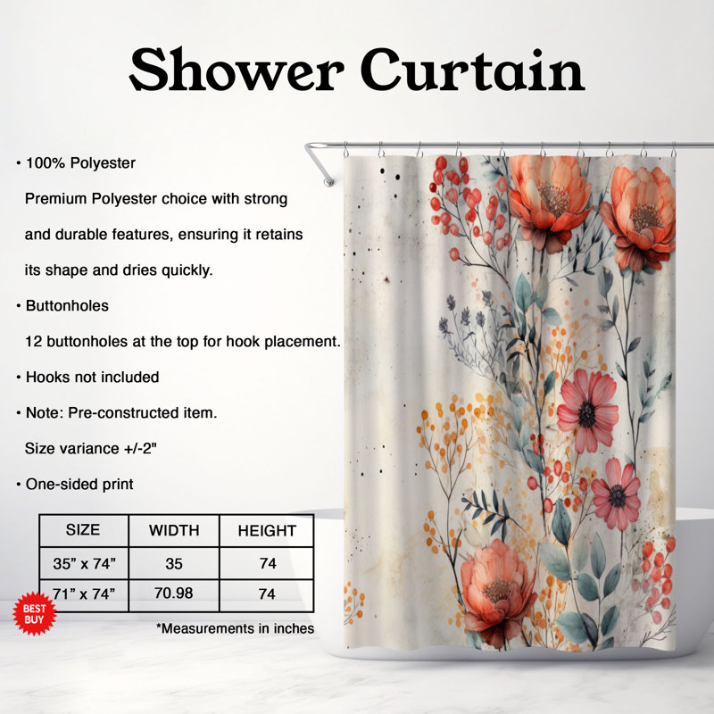 Rideau de douche Urban Florals - Premium, H 74 po x l 71 po