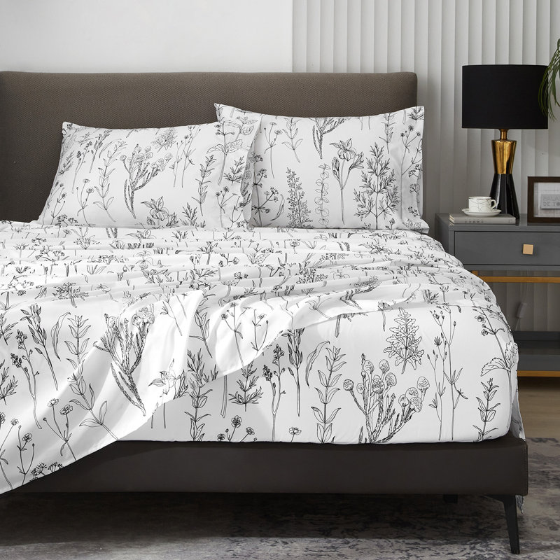 Hyprest Sheets, Soft Breathable Farmhouse Bed Sheet Sets, Deep Pocket Sheets, King Sheet Set, White Leaf
