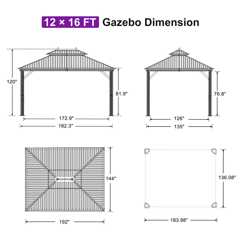 Gazebo With Galvanized Steel Roof Outdoor Permanent Hardtop Gazebo For Patio Lawn And Garden Large Pavilion