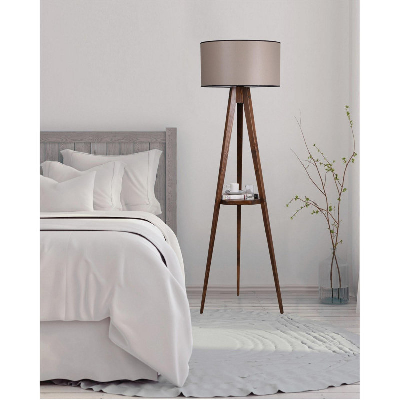 Luro Elegant Wooden Floor Lamp with Shelf, Walnut Finish, 60W E27 Socket | Total Height: 60.4 inches, Shelf Size: 10.2 x 10.2 inches | On/Off Switch on Cable, Electrostatic Oven Dried Paint | Stylish Lighting for Home Decor
