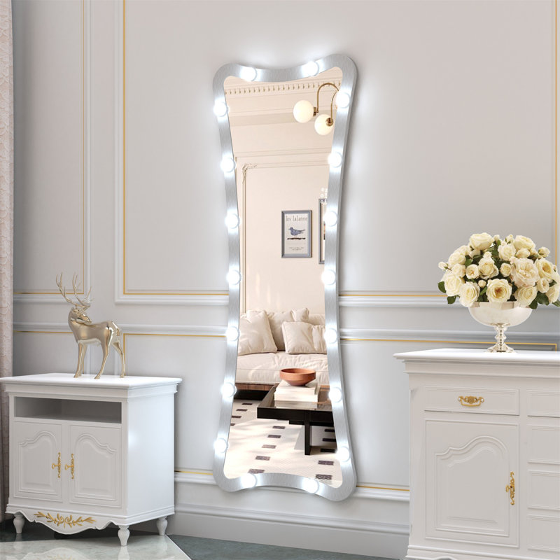 Hollywood Full Length Mirror With Lights Full Body Vanity Mirror With 3 Color Modes Lighted Standing Floor Mirror For Dressing Room Bedroom Wall Mounted Touch Control Silver 63"X24"