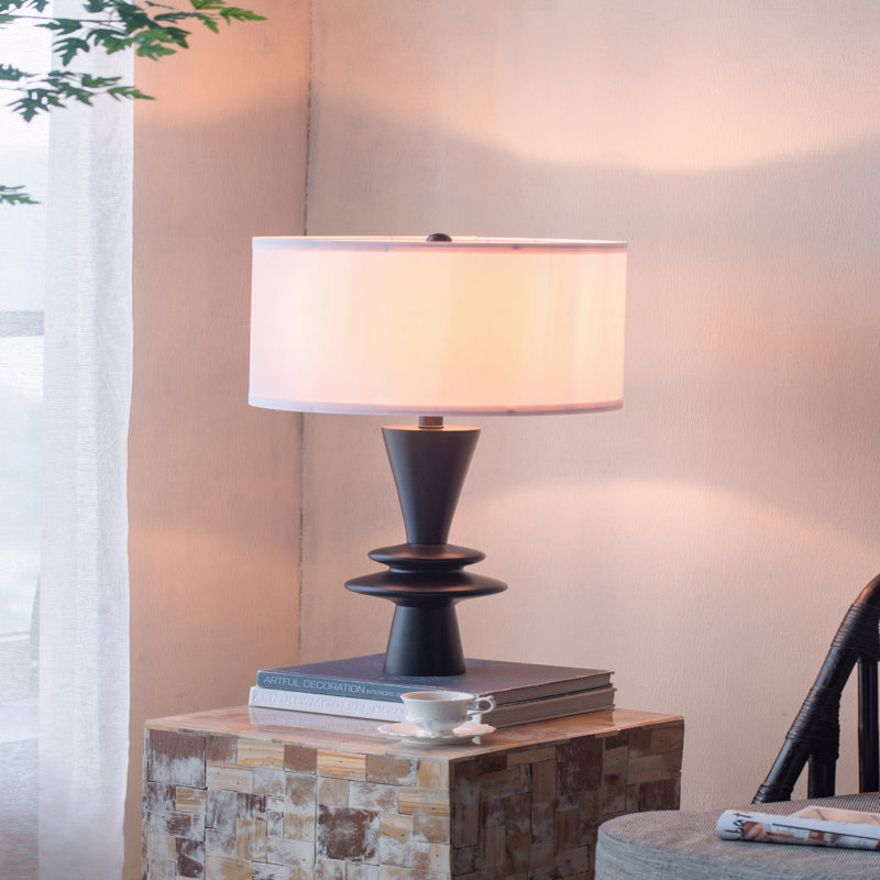 Lampe de table, lampe de table en aluminium D15x26,7 "avec deux accents de disques variés et abat-jour blanc (assemblage de l'abat-jour requis), lampe de table