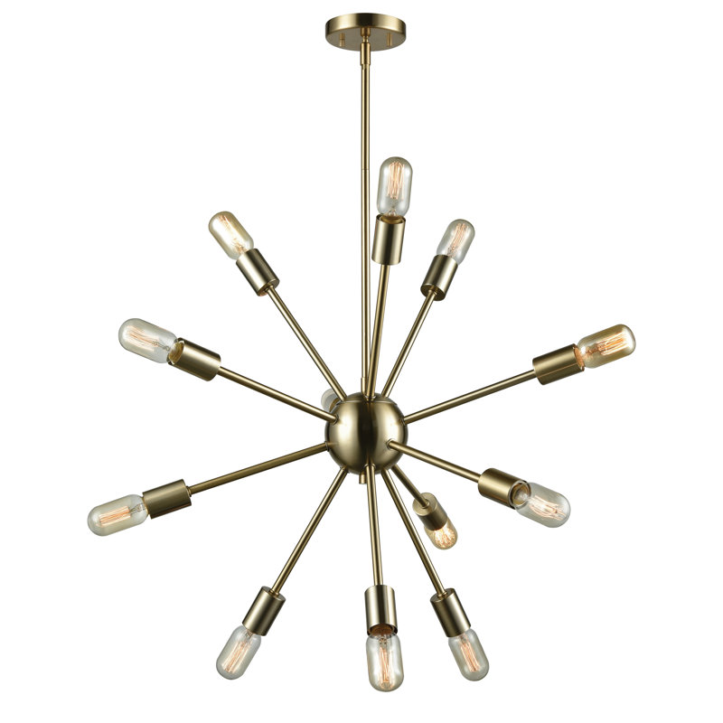 Lustre sphérique spoutnik à 12 lumières Kenderius, Laiton satiné