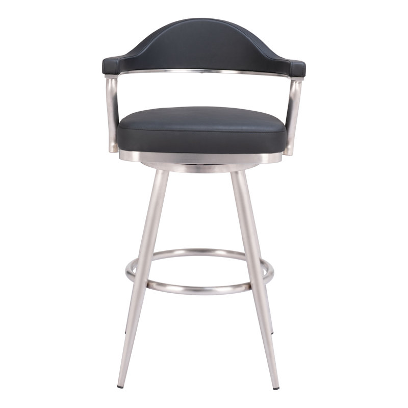 Black Leather and Metal Swivel Counter Stool