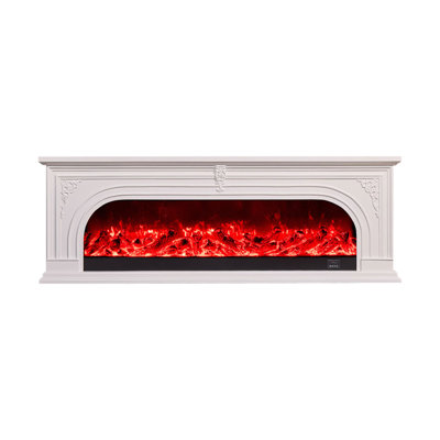 White Solid Wood Freestanding TV Cabinet Fireplace