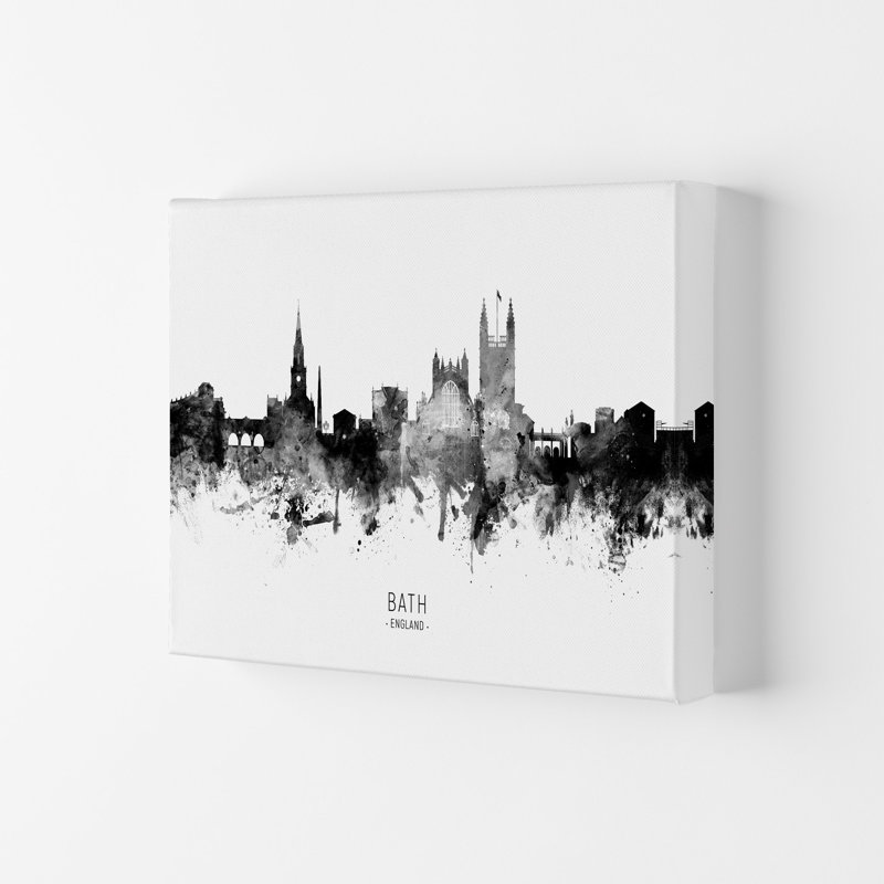Bath England Skyline Black White City Name by Michael Tompsett - Print, 29.7cm H x 42cm W x 4cm D, Wrapped Canvas