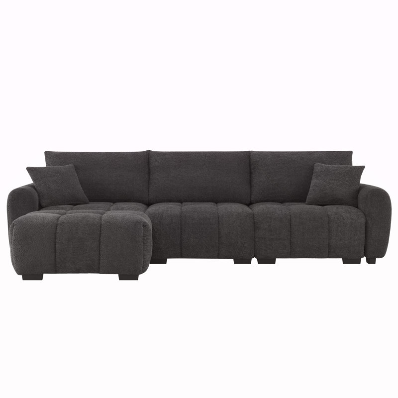 110 Inch Modular Sectional Sofa With Extra-Large Seat, Movable Ottoman, High Density Foam, Free Combination, Sturdy Metal&Wood Frame, Boucle Fabric, Available In 3 Colors