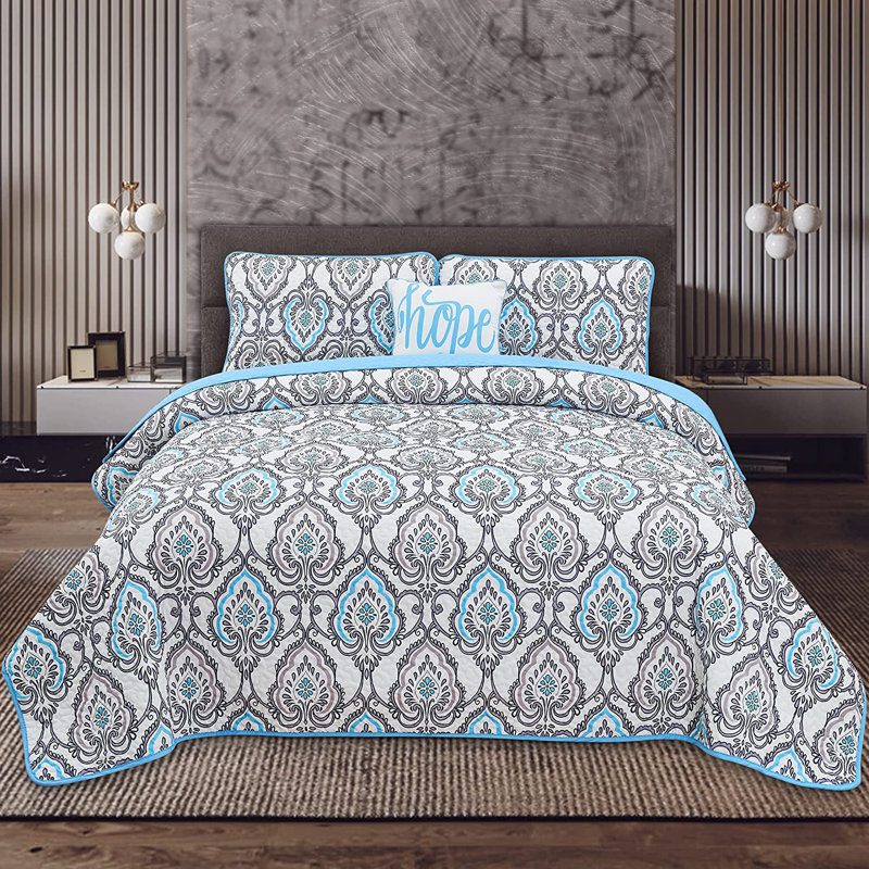 Jade Blue Reversible Twin Microfiber Quilt Set