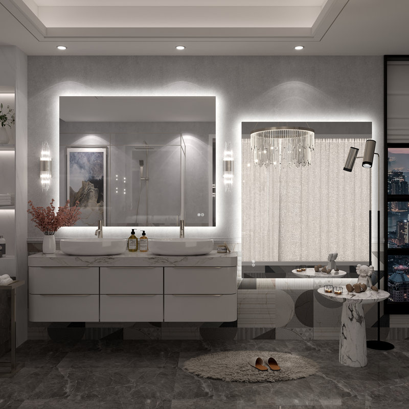 Molly Rectangle/Round/Oval LED Anti-Fog Tempered Glass Wall Bathroom Vanity Mirror - UL Certified, 48" x 40", Rectangle