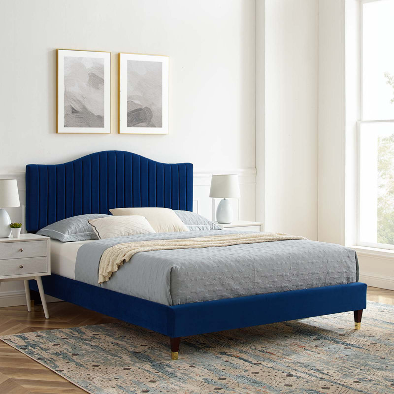 Modway Juniper Channel Tufted Performance Velvet Platform Bed, Teal, Twin
