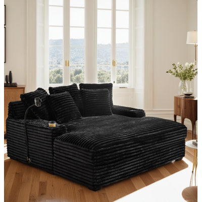 Oversized 63.78” Loveseat Chaise Lounge Sectional Sofa Bed, Corduroy Chaise Lounge Chair With Cup Holders, Storage Armrests, Pillows, And Built-in Cha by Latitude Run