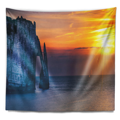 Tapisserie panorama normandy etretat falaise mer avec accessoires suspendus inclus