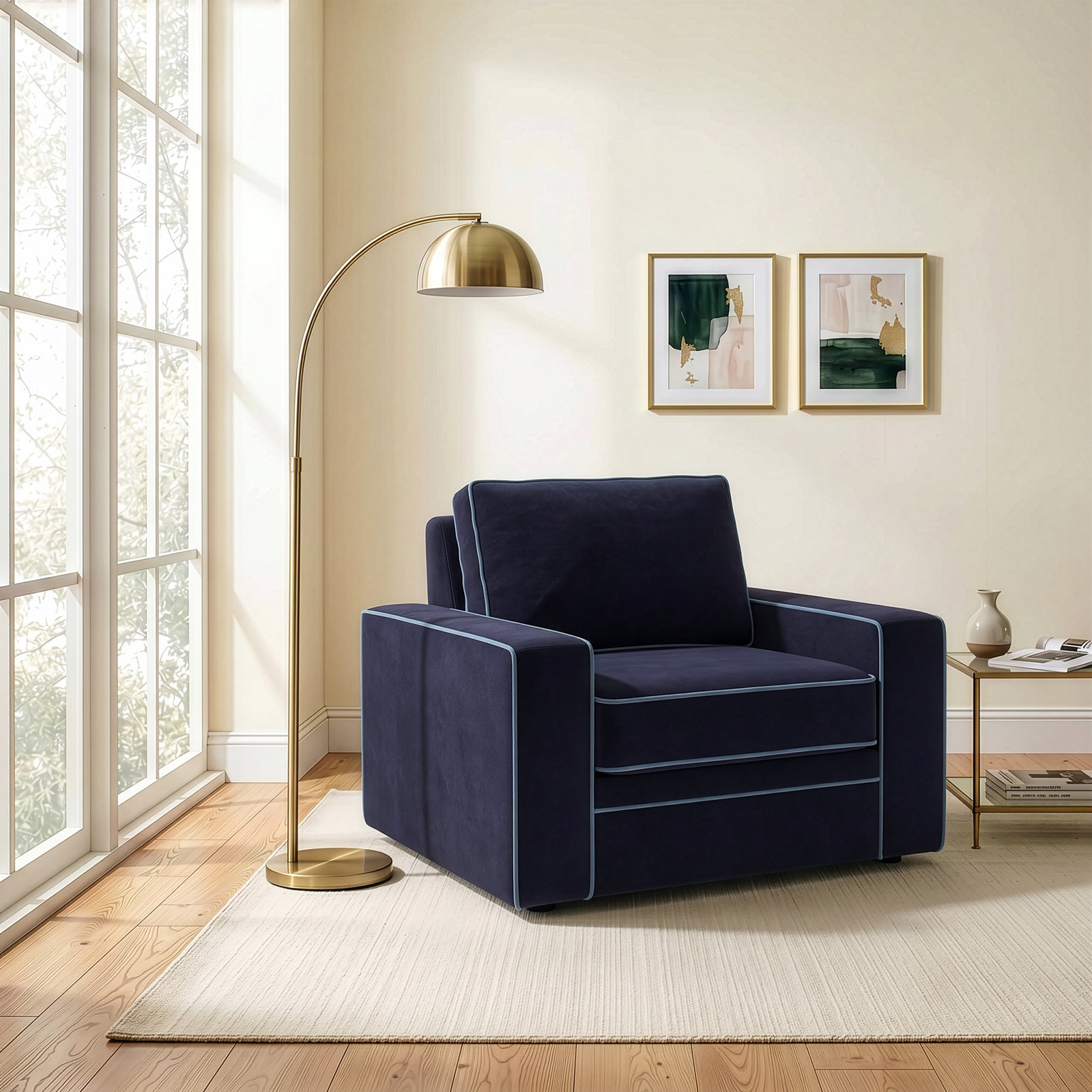 Miranda Armchair, Marquis Midnight with Blue Velvet Piping