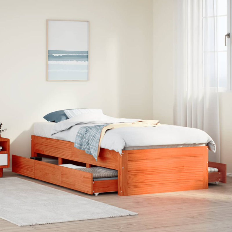 Volney Solid Wood Storage Bed, Small Single (2'6), Wax Brown