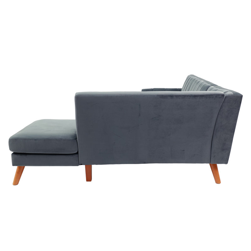 Velvet L-Shaped Sectional Right Hand Facing, Dark Gray Velvet