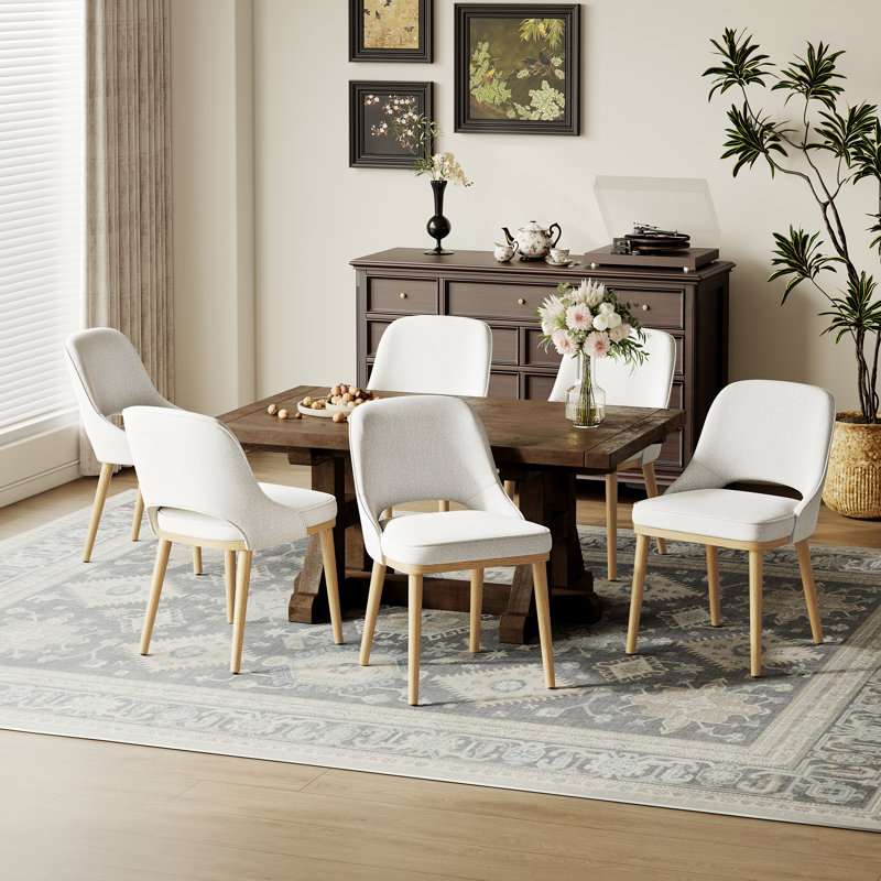 49cm H Fabric Upholstered Side Chair in Beige, Beige, 6