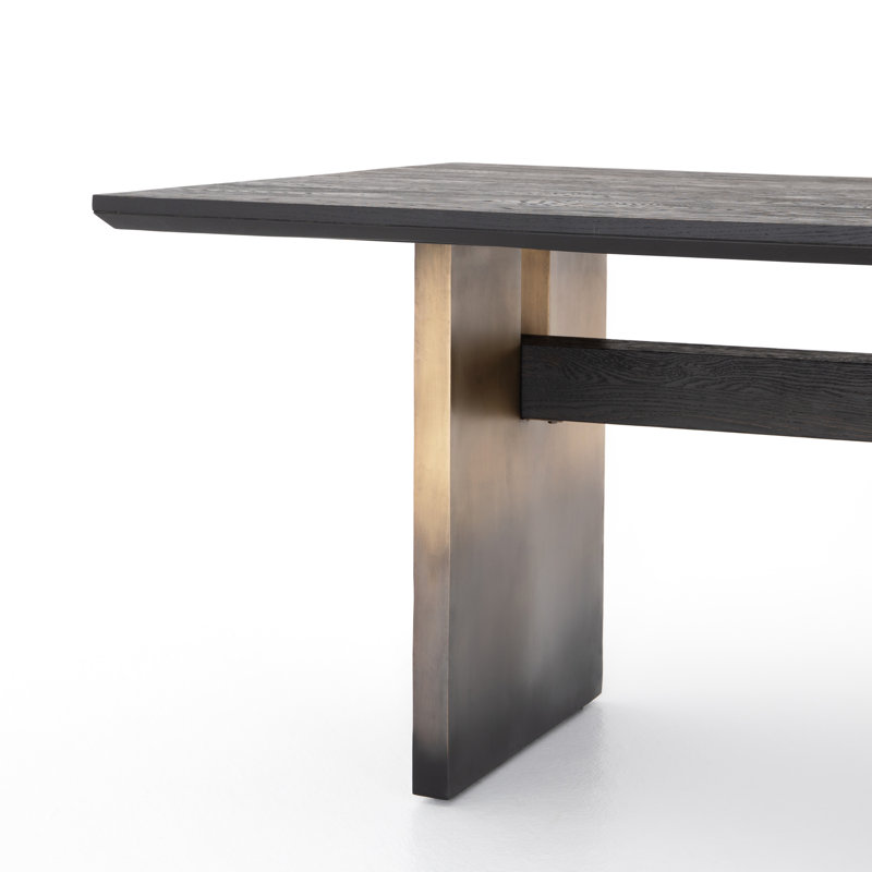 Brennan Solid Oak Dining Table, Black Oak Top/Ombre Brass Base