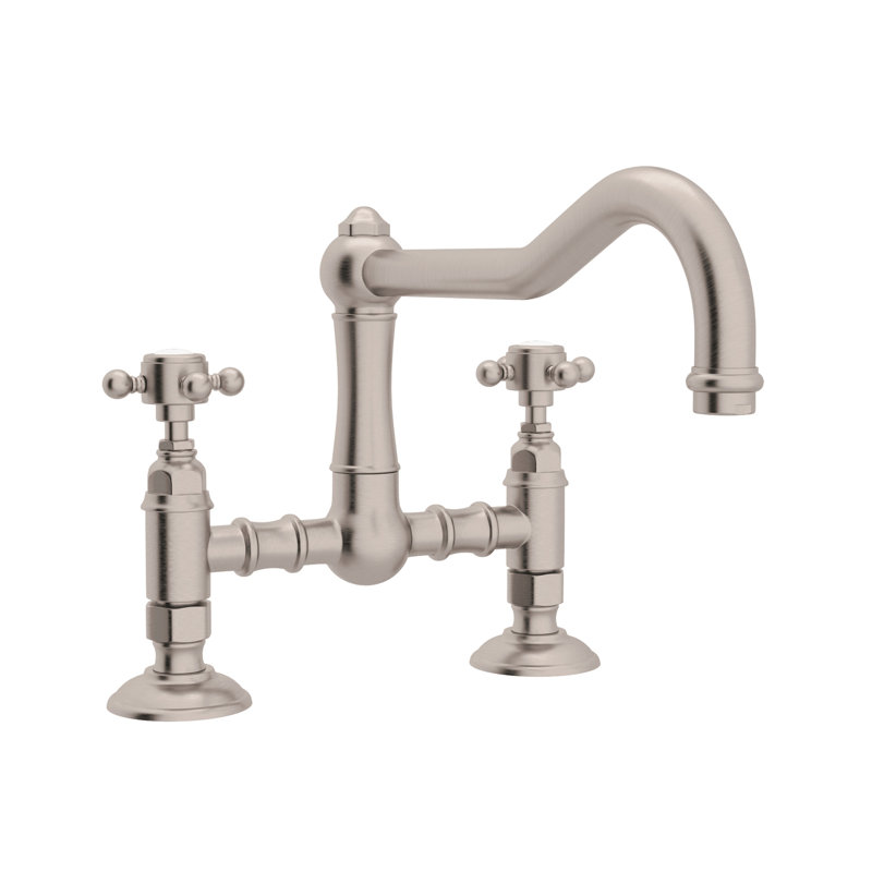 Acqui® Country Kitchen Deck Mount Two Handle Widespread Bridge Faucet, Satin Nickel