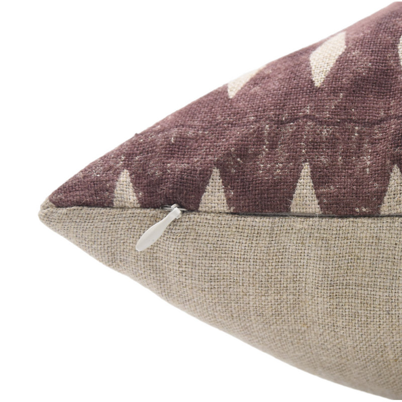 Housse de coussin en lin faite à la main à motif de blocs Fabji Fabhibine, Carré, 26 po x 26 po