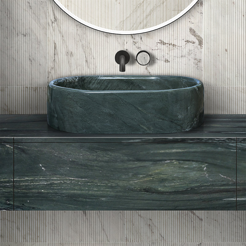 Green Natural Marble Bathroom Vessel Sink, Green