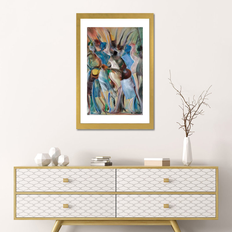 «Raising Heaven» par Ikahl Beckford - impression d'art graphique, H 24 po x l 16 po x P 1 po, Papier encadré doré, Blanc