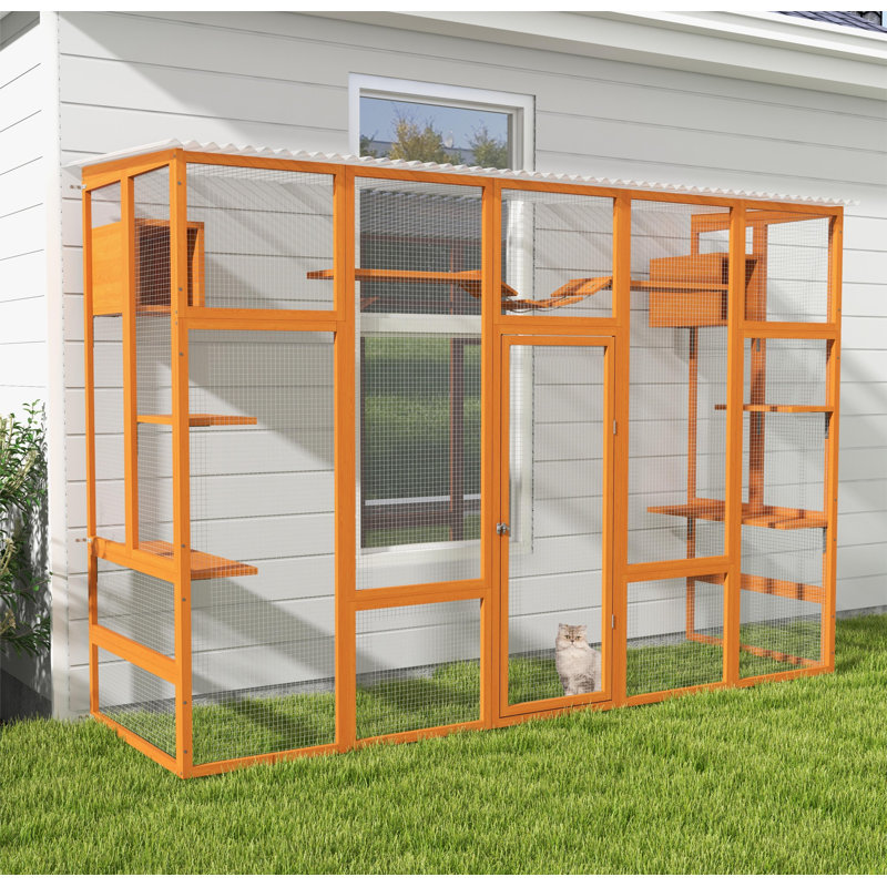 Large Orange Pine Outdoor Cat House with Platforms and Condos