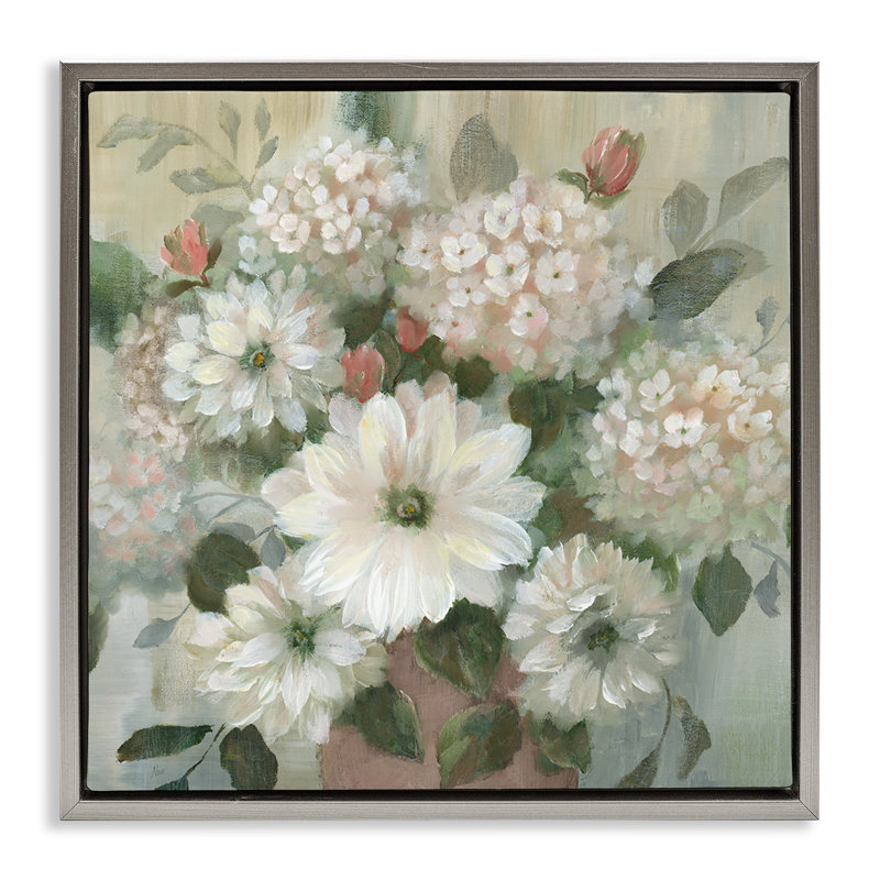 Bouquets mixtes de fleurs de chalet, Cadre flottant gris lustré, H 18 po x l 18 po