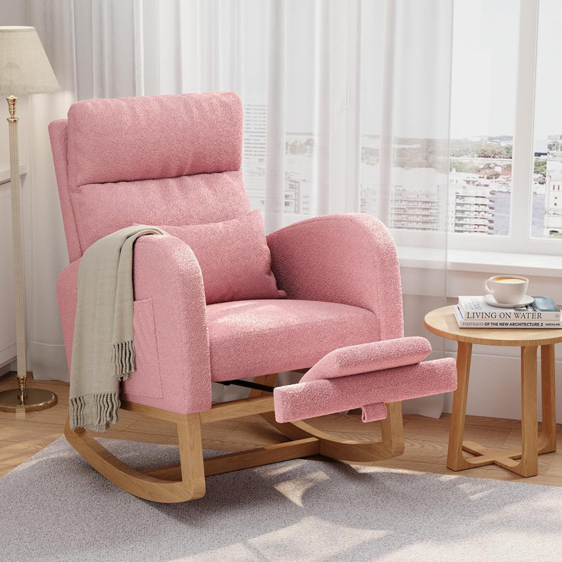 Chaise berçante en molleton avec repose-pieds Teddy, Rose