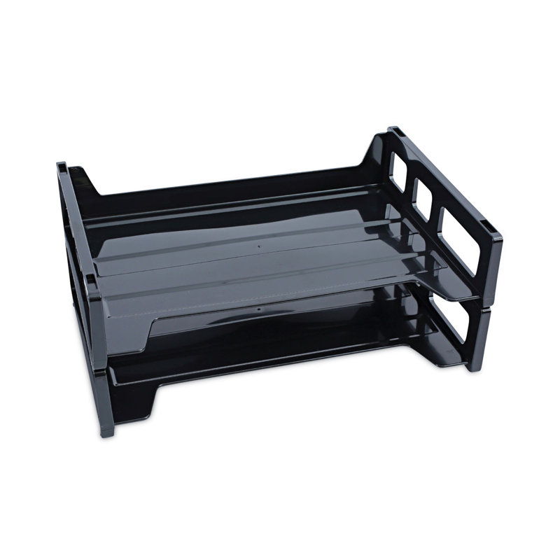 Black Plastic Two-Tier Stackable Letter Tray Organizer