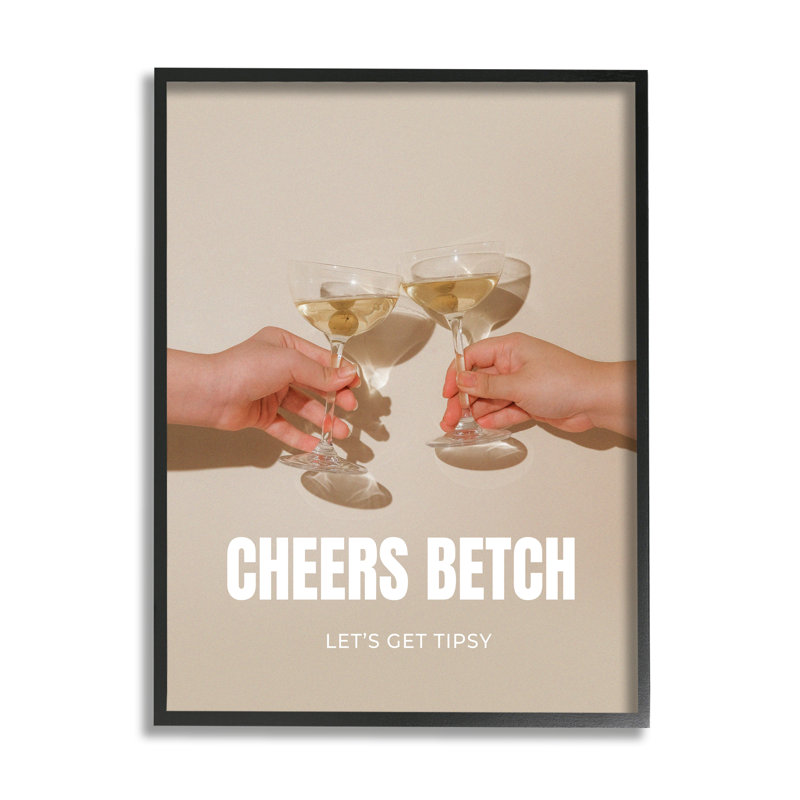 Cadre flottant pour verres à vin Cheers Betch par House of Lulu, H 14 po x l 11 po x P 1,5 po, Giclée encadrée noir minuit