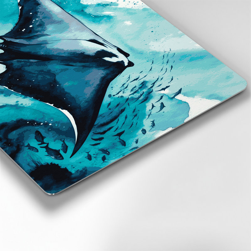 Art mural bleu en métal Coastal Manta Ray Glide