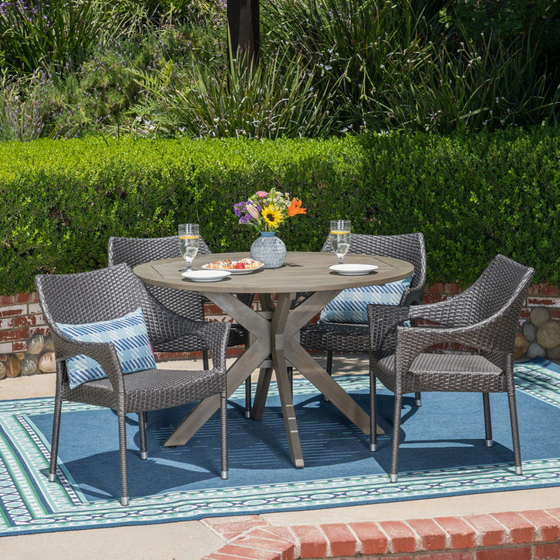 Stenger 4 - Person Acacia Wicker Patio Dining Set with Round Table, Gray